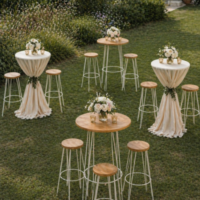 Location mobilier, mange debout et tabourets pour mariage et événements dans la manche en Normandie